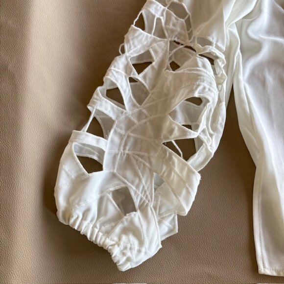 Joie Womens Holiday Blouse Laser Cut Out Sleeves Embroidered XL Keyhole NWT - Picture 10 of 12